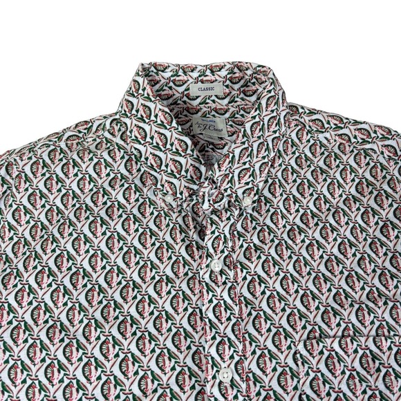 J.CREW Other - J Crew Linen Shirt Mens Large Floral Block Print White Classic Coastal Resort